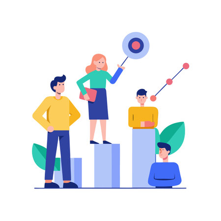 Team leadership with a target on rising bar graphのイラスト素材