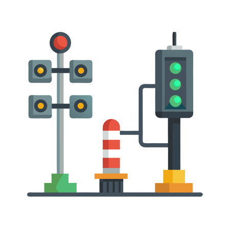Various traffic light and traffic cone signals flat illustrationのイラスト素材