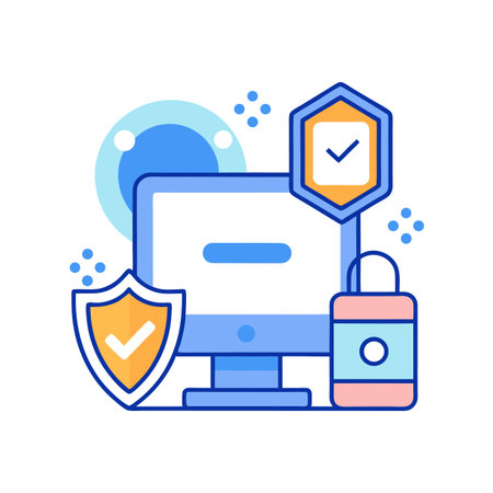 Computer security elements ensuring data protection and safety onlineのイラスト素材