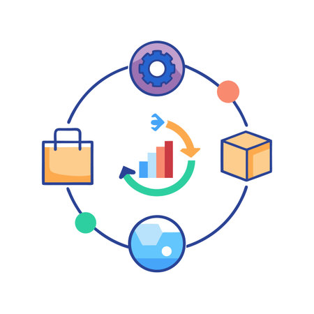 Circular process diagram with shopping bag and product boxのイラスト素材