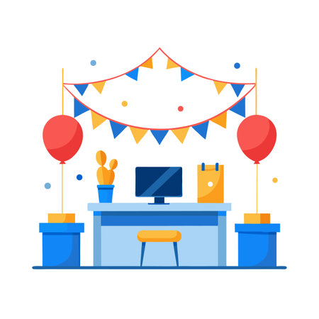 Festive office decor with balloons and pennant bannerのイラスト素材