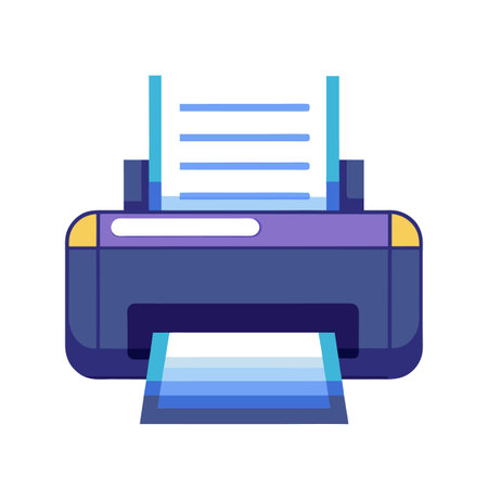 Flat design printer illustration with document and output tray