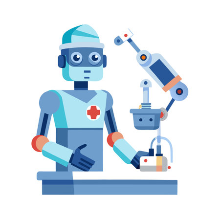 Medical robot performing surgery with robotic arm illustrationのイラスト素材