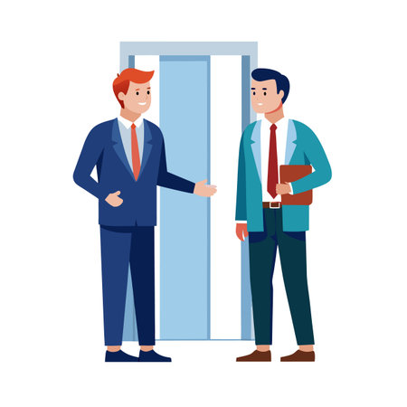 Two professionals meet in an office near an elevatorのイラスト素材