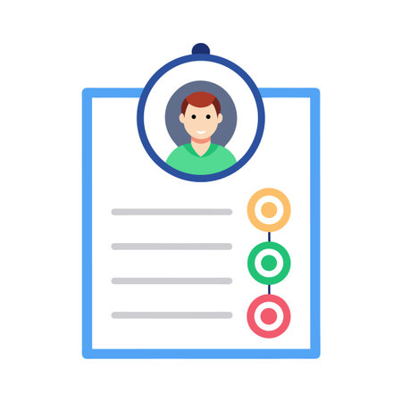 Profile on clipboard with circles indicating progress or statusのイラスト素材