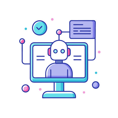 Modern illustration depicting artificial intelligence chat bot on computerのイラスト素材