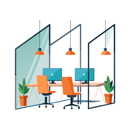 Modern office space with workstation pods and plant lifeのイラスト素材