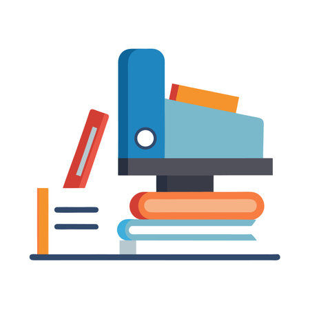 Stylized flat illustration of office files and booksのイラスト素材