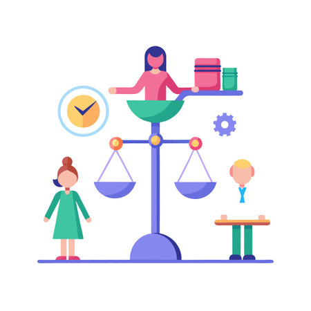 Flat illustration depicting legal balance between business and familyのイラスト素材