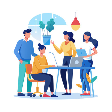 Creative team collaboration session at the workplace, brainstorming ideaのイラスト素材