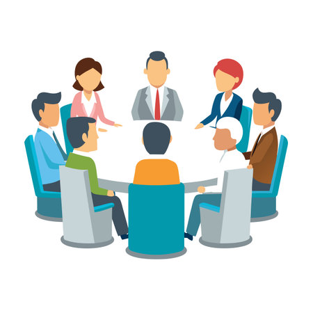 Business professionals in collaborative meeting around round table designのイラスト素材