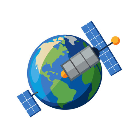 Earth with orbiting satellite illustration and global communication conceptのイラスト素材