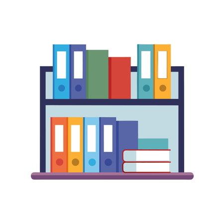 Shelf with colorful binders and books illustration designのイラスト素材