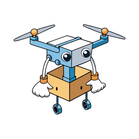 Cartoon delivery drone character with package box illustrationのイラスト素材