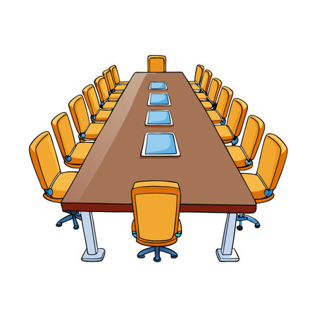 Conference room setup with rectangular table and twenty chairsのイラスト素材