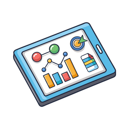 Data analysis on tablet device displaying graphs and chartsのイラスト素材