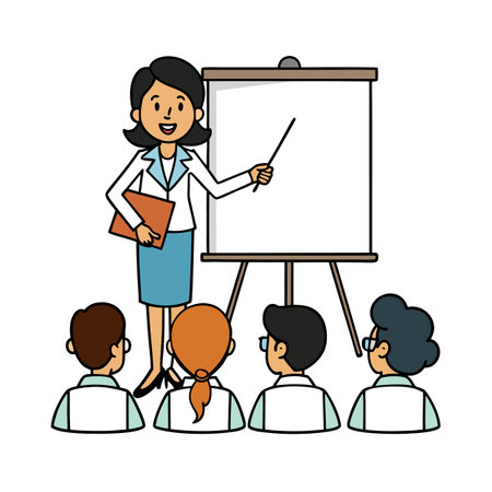 Female professional giving presentation to audience cartoon vector artのイラスト素材