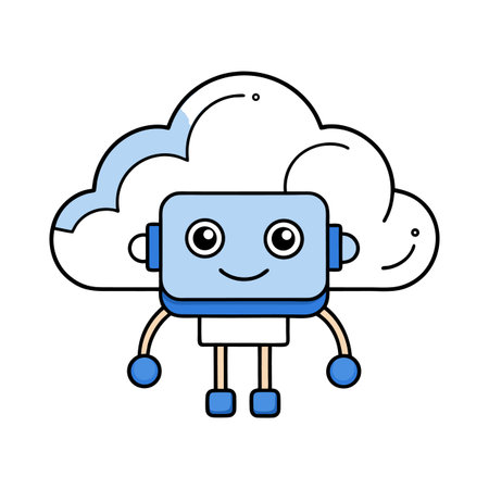 Cheerful cloud robot character represents data storage and processingのイラスト素材