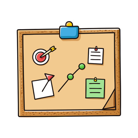 Cartoon cork board with business concept elements attachedのイラスト素材