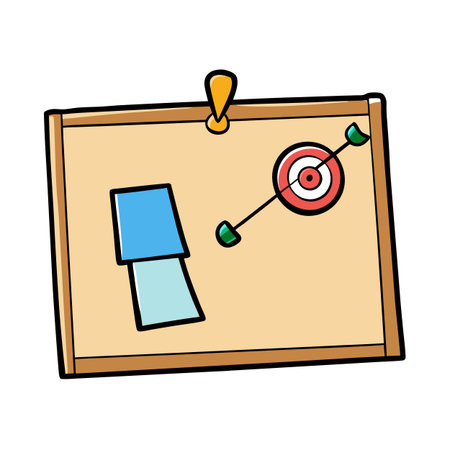 Cartoon board with target, arrow and blue squaresのイラスト素材