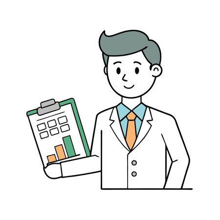 Doctor with graph report presenting financial healthcare performanceのイラスト素材