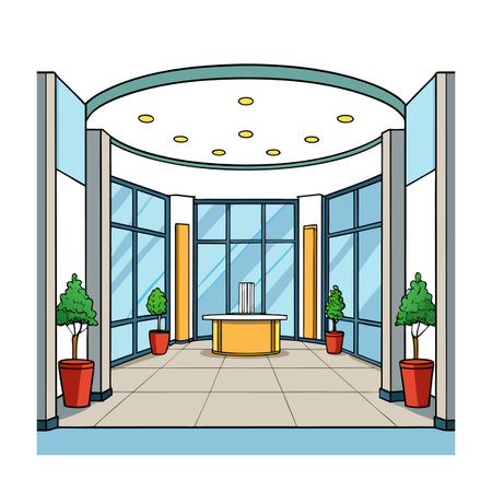 Modern office lobby interior with front desk illustrationのイラスト素材