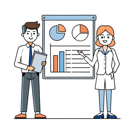 Professional man and woman presenting data on chartのイラスト素材