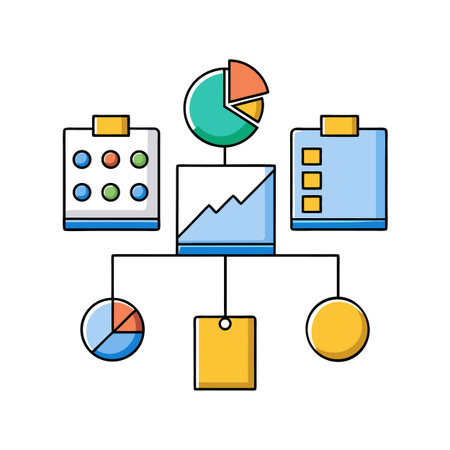 Business data visualization flow chart with reports and graphsのイラスト素材