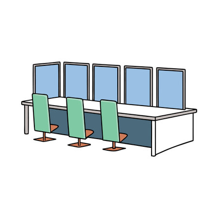 Office workstation with partitions and three swivel chairsのイラスト素材