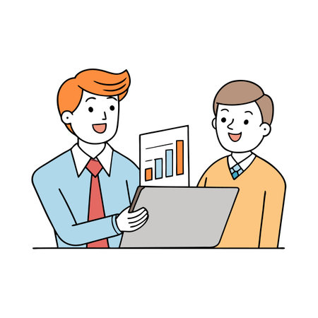 Two business people review growth charts during a meetingのイラスト素材