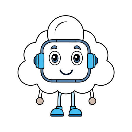 Cartoon cloud character wearing headphones listening to music happilyのイラスト素材