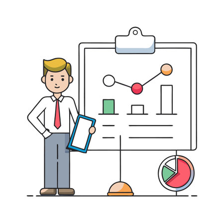 Business presentation with graphs and data charts illustrationのイラスト素材