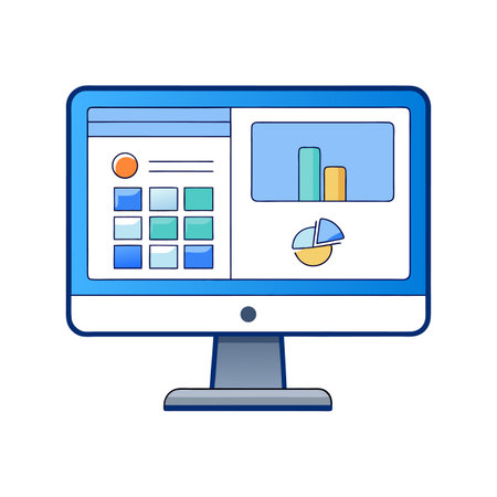 Stylized Computer Monitor Displaying Business Data Dashboards and Analyticsのイラスト素材