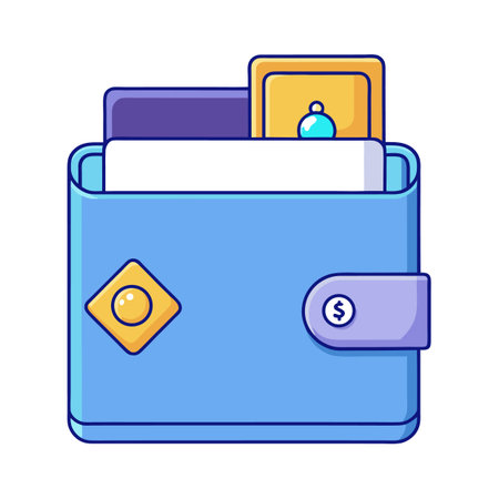 Illustration of a cute cartoon wallet with cards and moneyのイラスト素材
