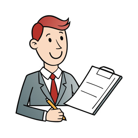 Cartoon businessman taking notes on a clipboard illustrationのイラスト素材
