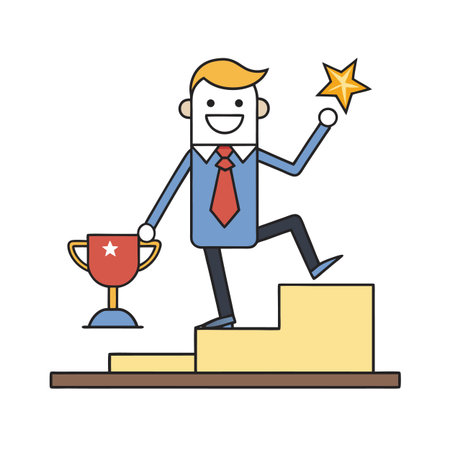 Cartoon businessman on podium winning a prize starのイラスト素材