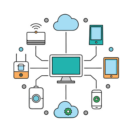 Network devices connected to central computer and cloud servers