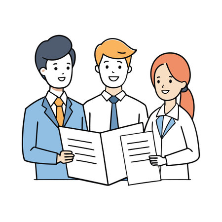 Teamwork concept: three professional business people reviewing documentのイラスト素材