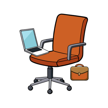 Cartoon office chair with laptop and briefcase illustrationのイラスト素材