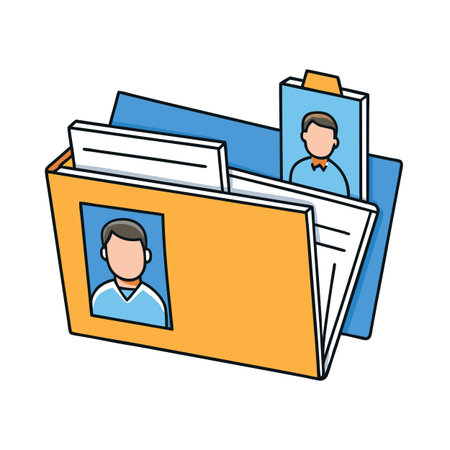 Colorful illustration of open folders with employee profile insideのイラスト素材