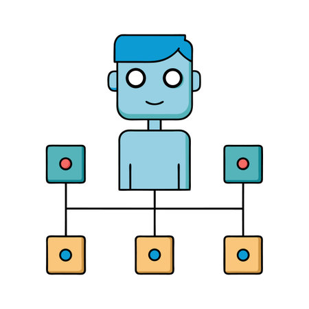 Simplified cartoon robot connected to a hierarchical network nodesのイラスト素材