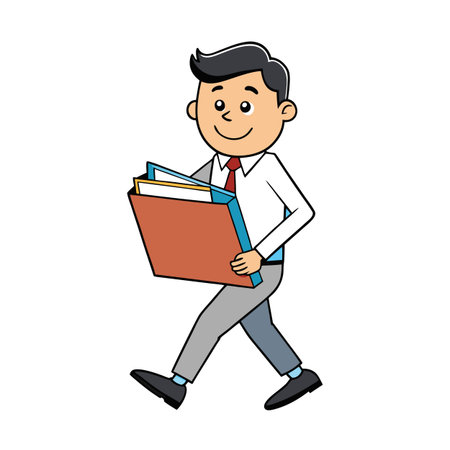 Cartoon Businessman Walking with Folders on White Backgroundのイラスト素材