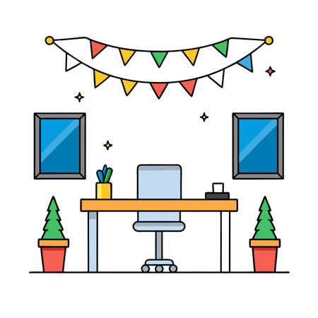 Colorful celebration in a well decorated office spaceのイラスト素材
