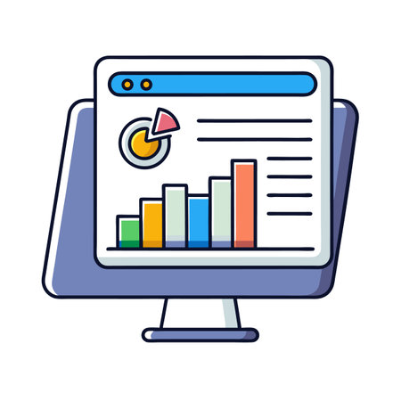 Desktop computer showing business charts and graphs analysis dataのイラスト素材
