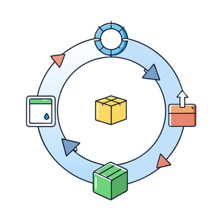 Colorful Boxes in a Circular Process Flat Illustrationのイラスト素材