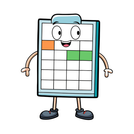 Smiling calendar character illustration with orange and green markingsのイラスト素材