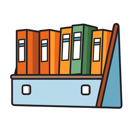 Bookshelf with orange and green folders, flat illustration styleのイラスト素材