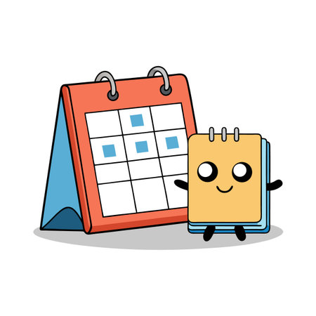 Cartoon calendar and notepad with happy faces and plannerのイラスト素材