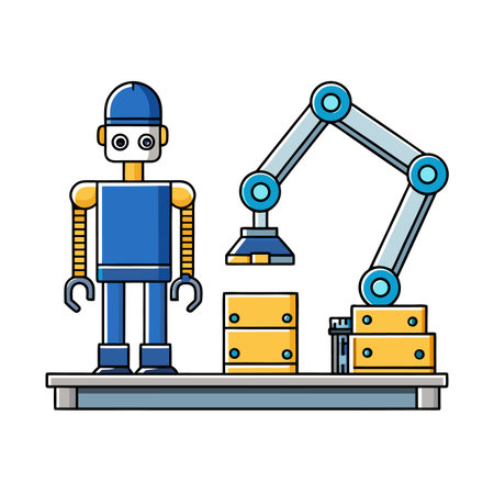 Stylized robot performing automated tasks with a robotic armのイラスト素材