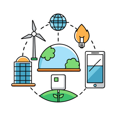 Conceptual illustration of sustainable energy sources and modern technologyのイラスト素材